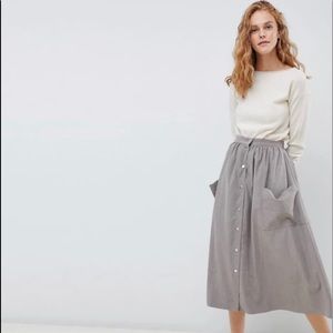 ASOS Popper front midi skirt with Pockets